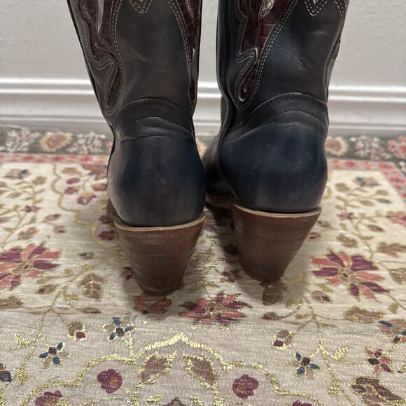 Vintage Miss Capezio 14" Tall Blue Leather Cowboy Boots Butterfly Size 8 M - Picture 9 of 12